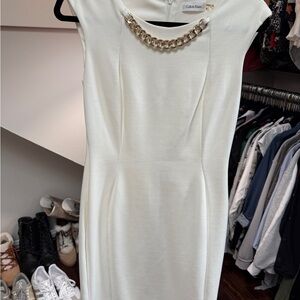 Calvin Klein White Sleeveless Sheath Midi Dress
